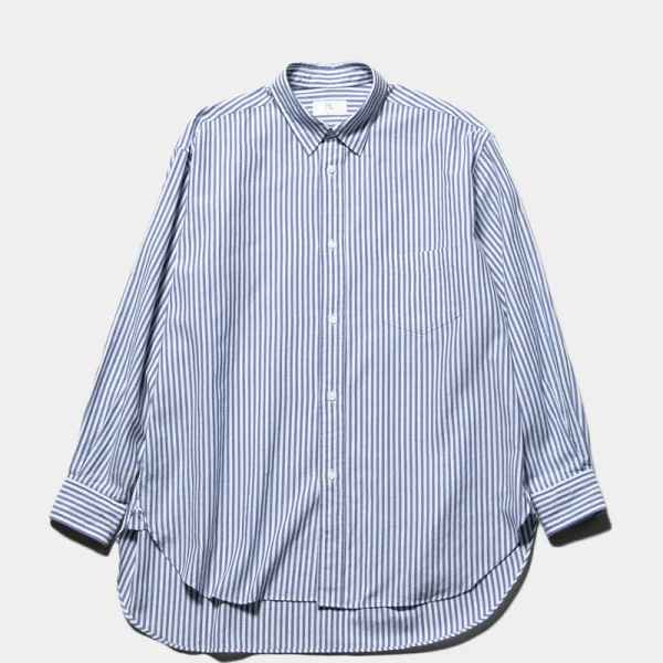 HERILL Cotton Oxford Regular Collar Stripe Shirt Front Look