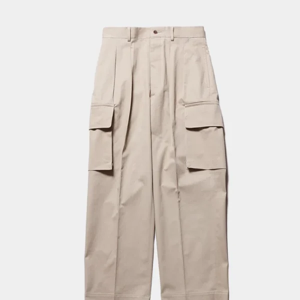 Herill Egyptian Cotton Chino Cargo Pants Front View In Beige